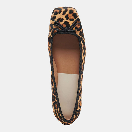 Brown Leopard Printed Square Toe Ballet Flats with Bow Strap