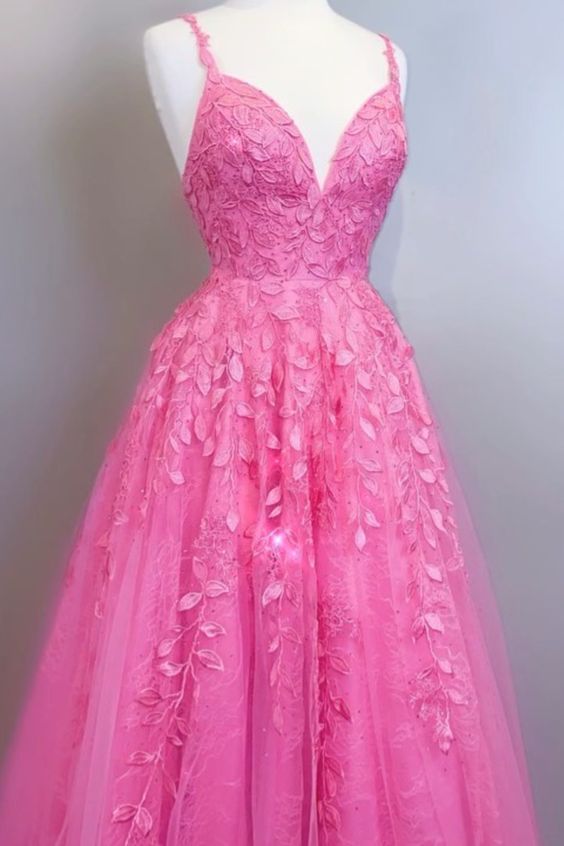 2021 hot pink lace appliques long prom dress formal dress cg20432