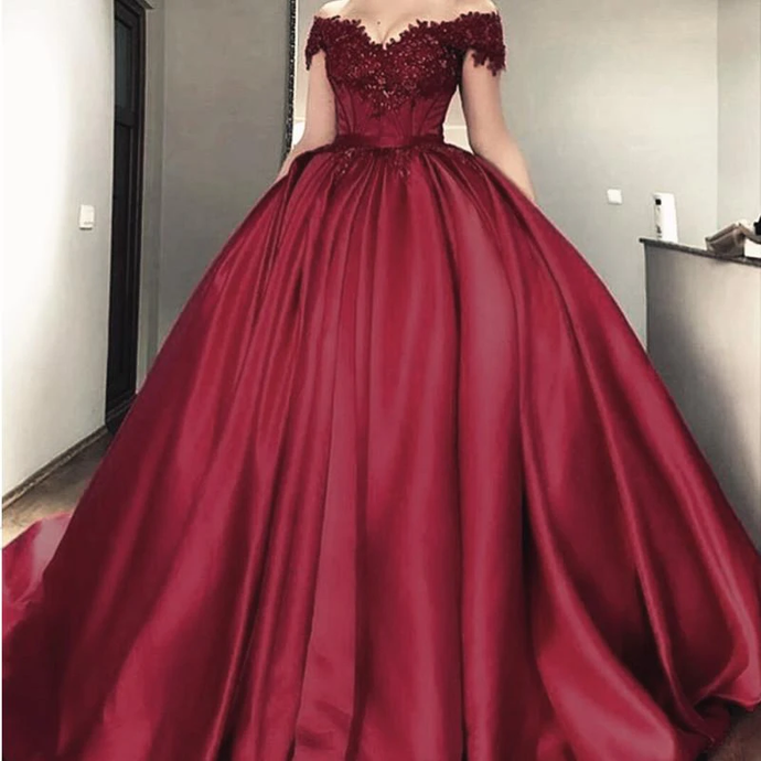 Luxury Ball Gown Wedding dress Burgundy Bridal Reception Dress Formal Prom Gown cg20735