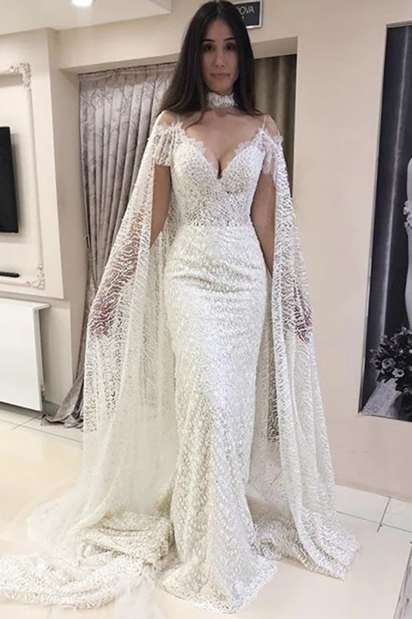 Prom Dresses Impressive Mermaid Spaghetti Straps V Neck Sweep Train Wedding Dresses cg20977
