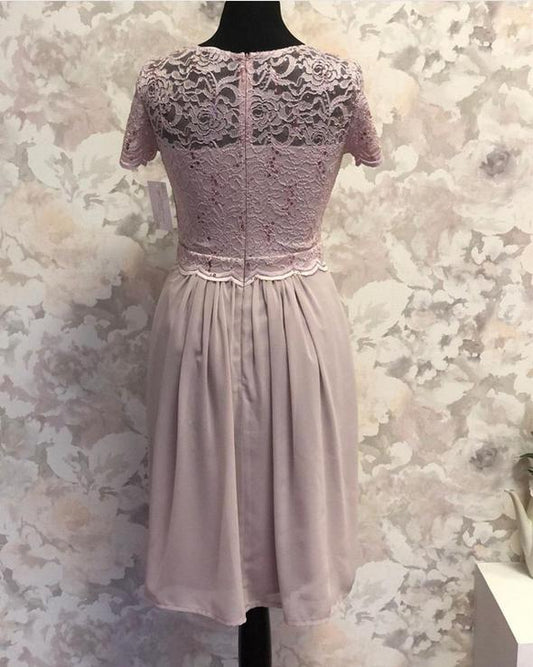 Lace Cap Sleeves Bridesmaid Dresses Knee Length Chiffon Prom Dress cg21302
