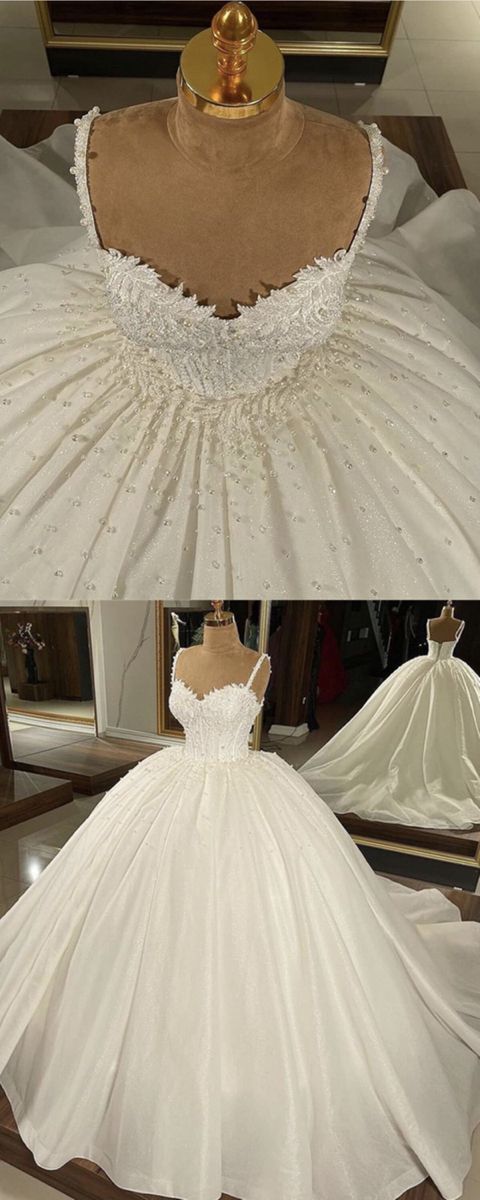 Sweetheart corset wedding dress satin ball gown spaghetti straps prom Dress cg21753