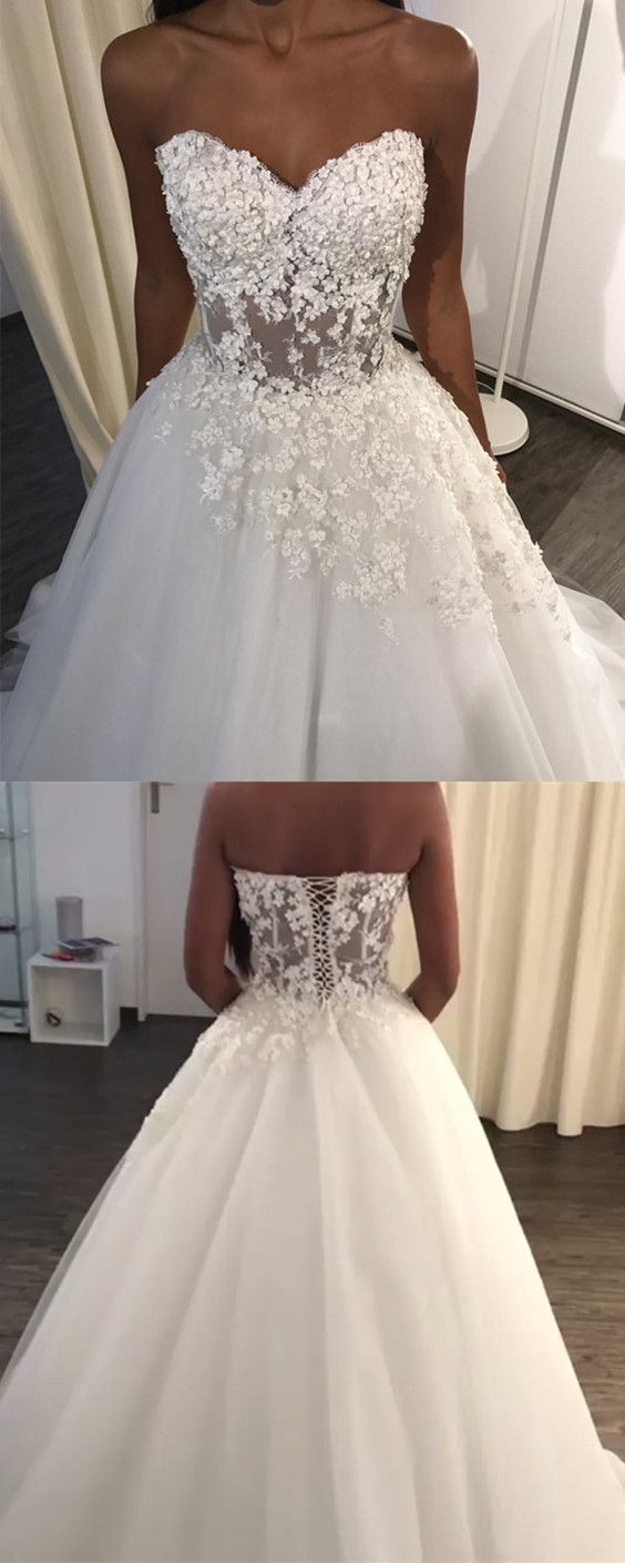 See Through Corset Wedding Dresses Tulle Sweetheart Ball Gown Appliques prom dress for women cg22015