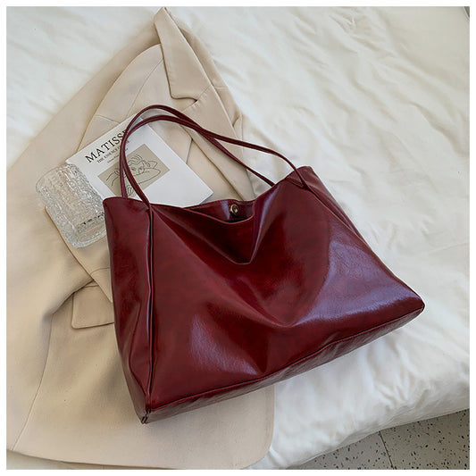Women Casual Simple Solid Color Large Capacity Soft Leather Tote Bag