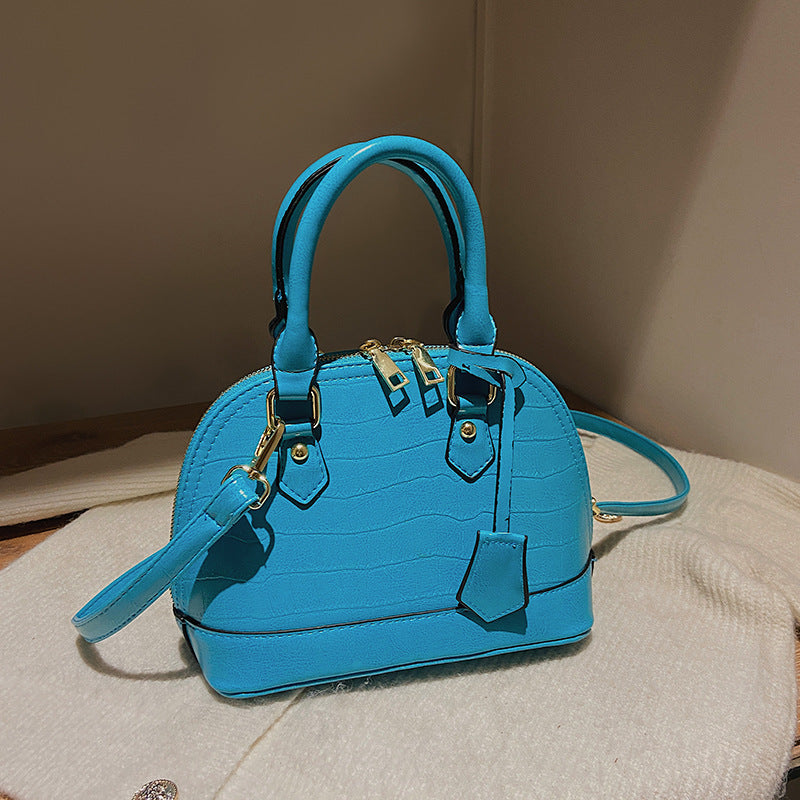Women Fashion Zipper Design Crocodile Pattern PU Shell Shape Crossbody Bag