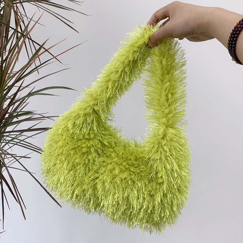 Sac à main en peluche de couleur unie pour femme, tendance automne et hiver