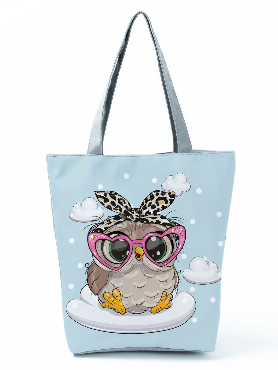 Simple White Creative Cartoon Owl Print Shopping Bag