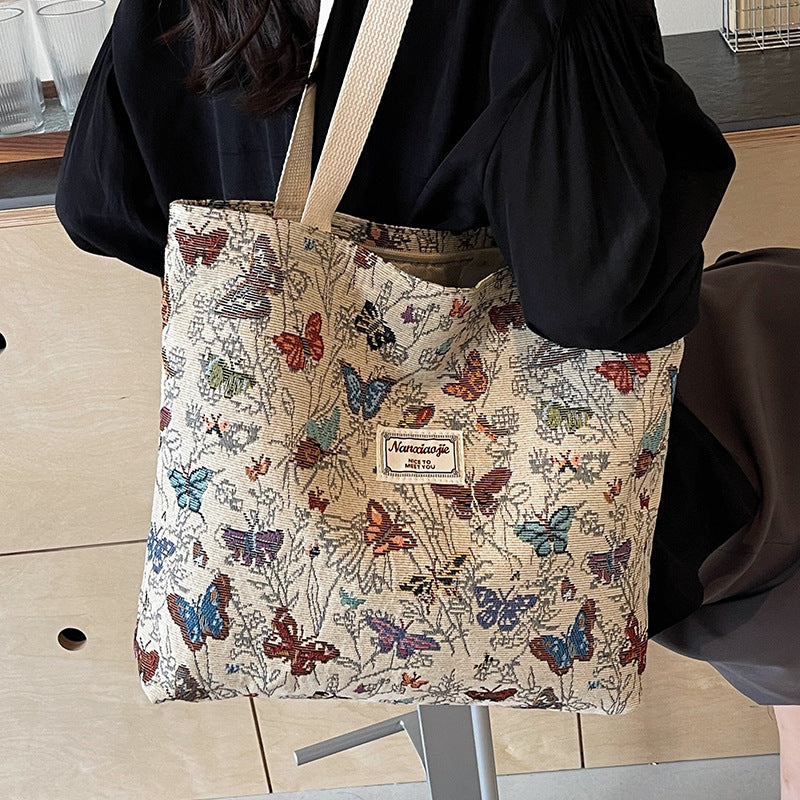 Women Fashion Casual Large Capacity Floral Printed Canvas Tote Bag