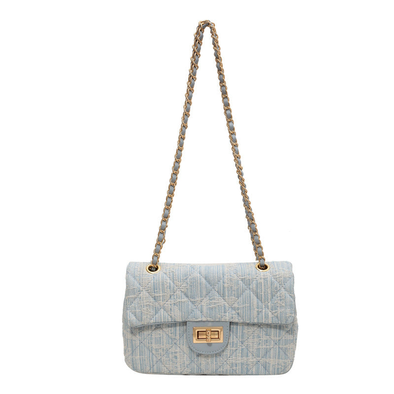 Women Fashion Casual Plaid Denim Chain Crossbody Bag