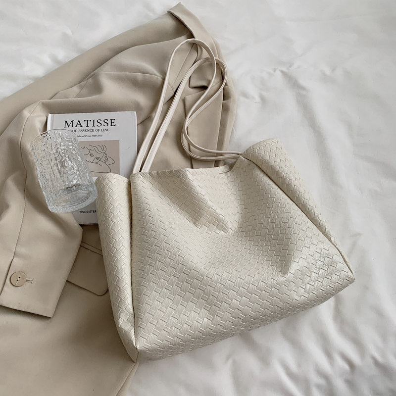 Women Simple Solid Color Large Capacity PU Tote Bag