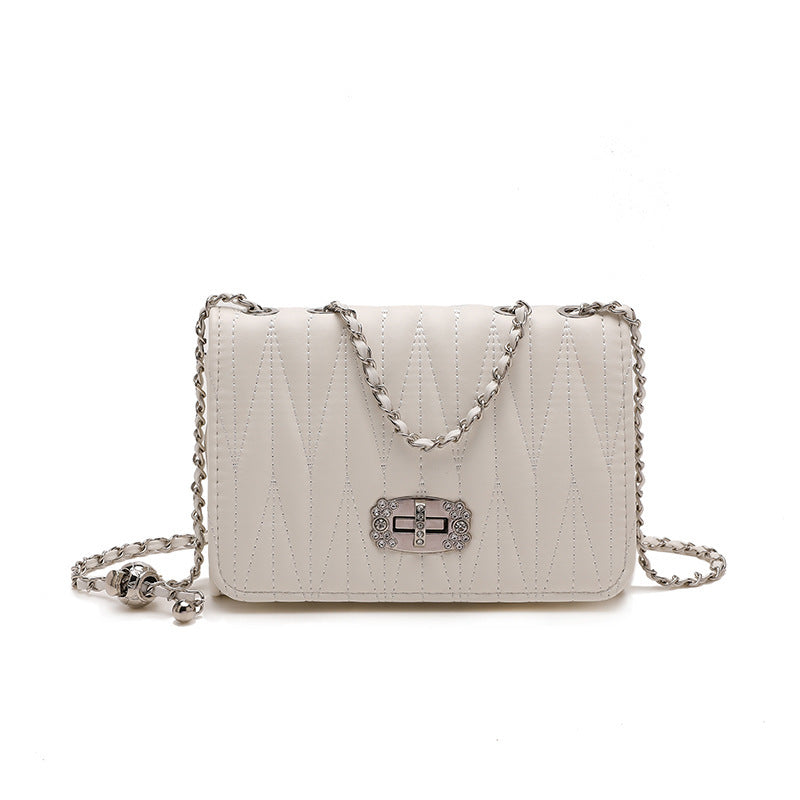 Women Fashion Casual Solid Color Chain Small Square Shoulder Bag