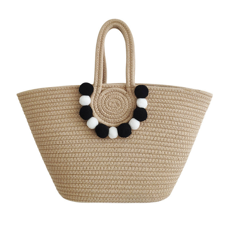 Holiday Beach Simple Cotton Rope Woven Large Capacity Straw Handbag