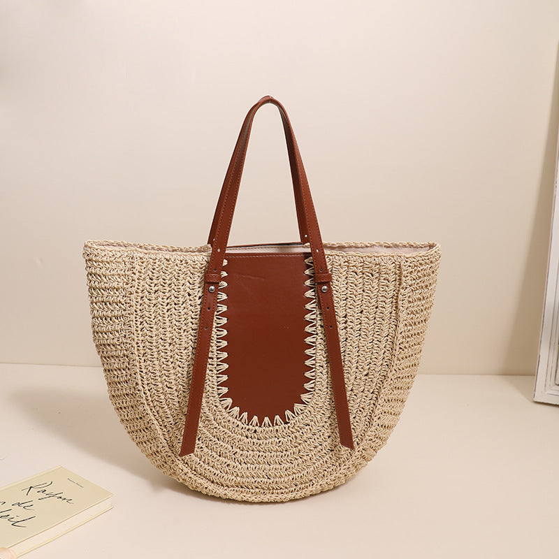 Holiday Beach Simple Semicircle Large Capacity Woven Tote Bag