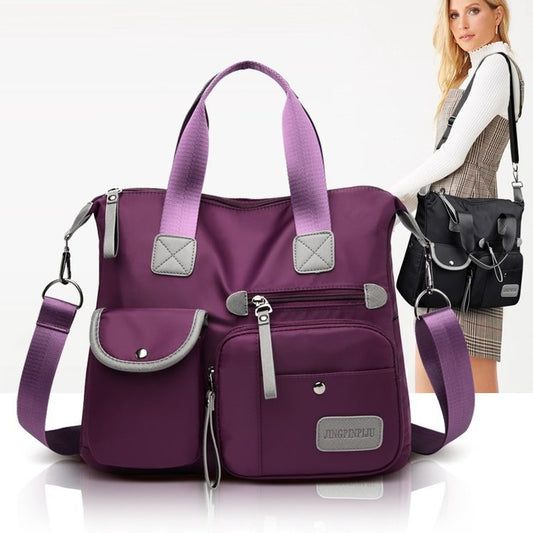 Women Casual Multi Pocket Zipper Design Color Blocking Large Capacity Shoulder Handle Bag