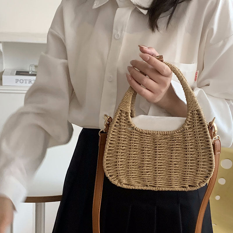 Women Fashion Casual Straw Woven Beach Crossbody Bag