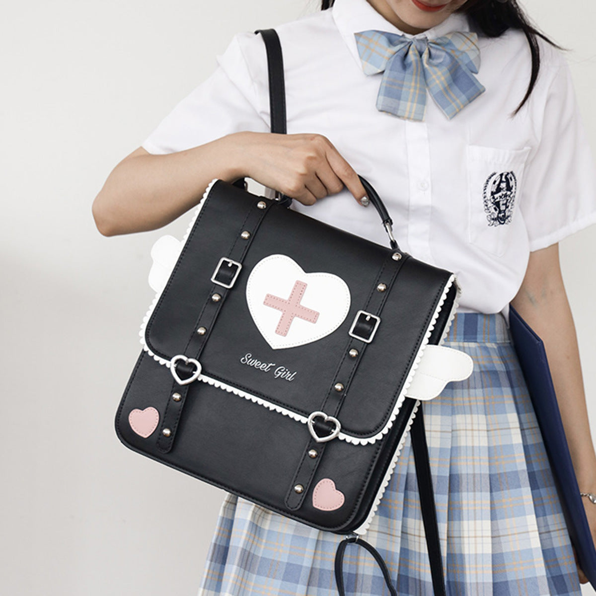 Women Cute Heart-Shaped Cross Square Flap-On Backpack