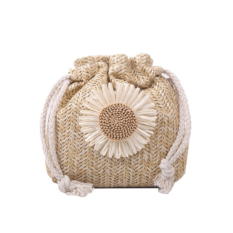 Women Fashion Casual Flower Decoration Crossbody Woven Bag