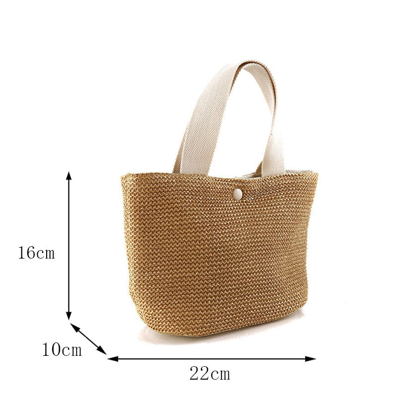 Sac fourre-tout en paille tissée pour femme, élégant, décontracté, à la mode, pour les vacances, la plage, couleur unie