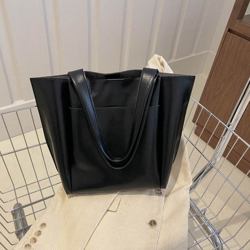 Women Retro Casual Simple Solid Color Large Capacity Tote Bag
