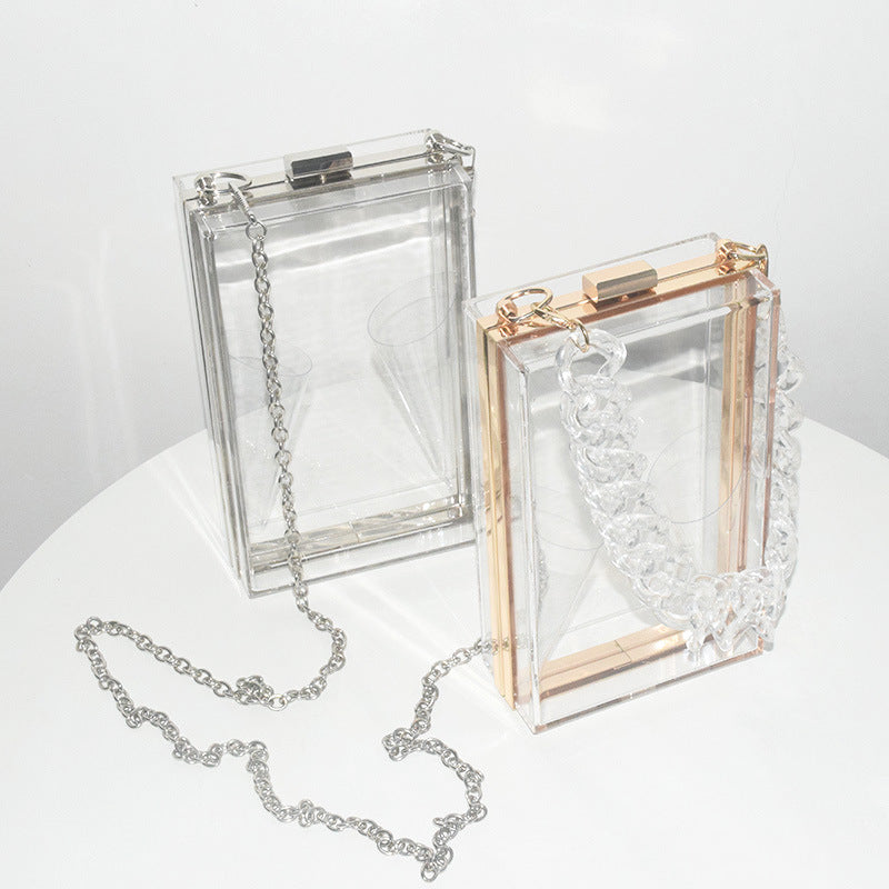 Women Acrylic Transparent Clear Resin Portable Chain Small Square Bag