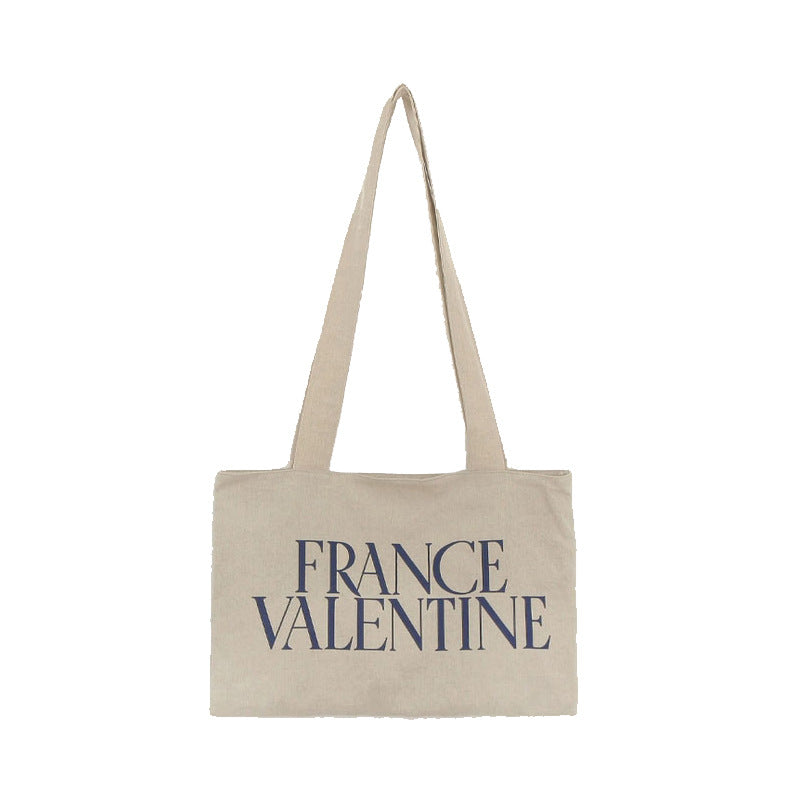 Sac fourre-tout en toile grande capacité pour femme, motif lettre simple, motif Saint-Valentin