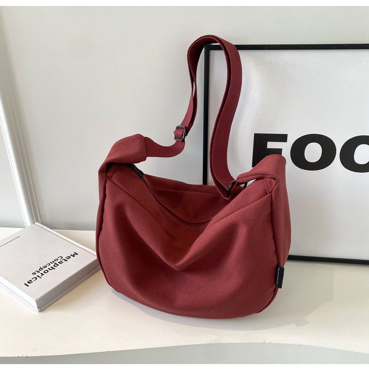 Sac à bandoulière en toile de couleur unie, design simple et tendance, grande capacité