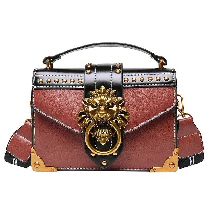 Women Fashion Casual PU Solid Color Lion'S Head Rivets Clutch Crossbody Bag