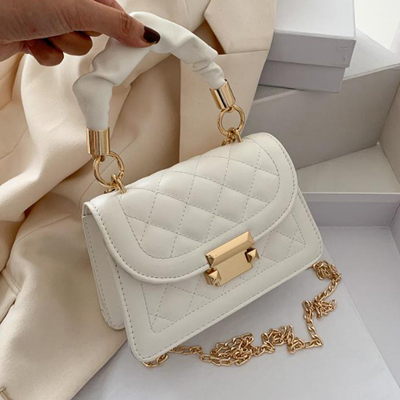 Sac à bandoulière en PU pour femme, motif à rabat et boucle, couleur unie, coutures en losange