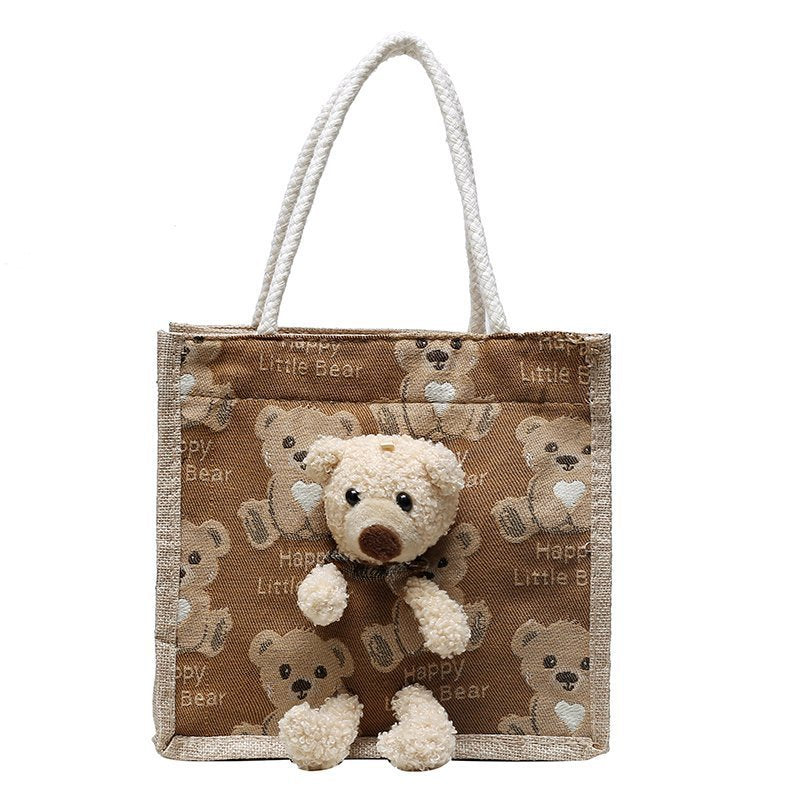 Sac fourre-tout en toile grande capacité pour femme, motif ours mignon, décoration graphique