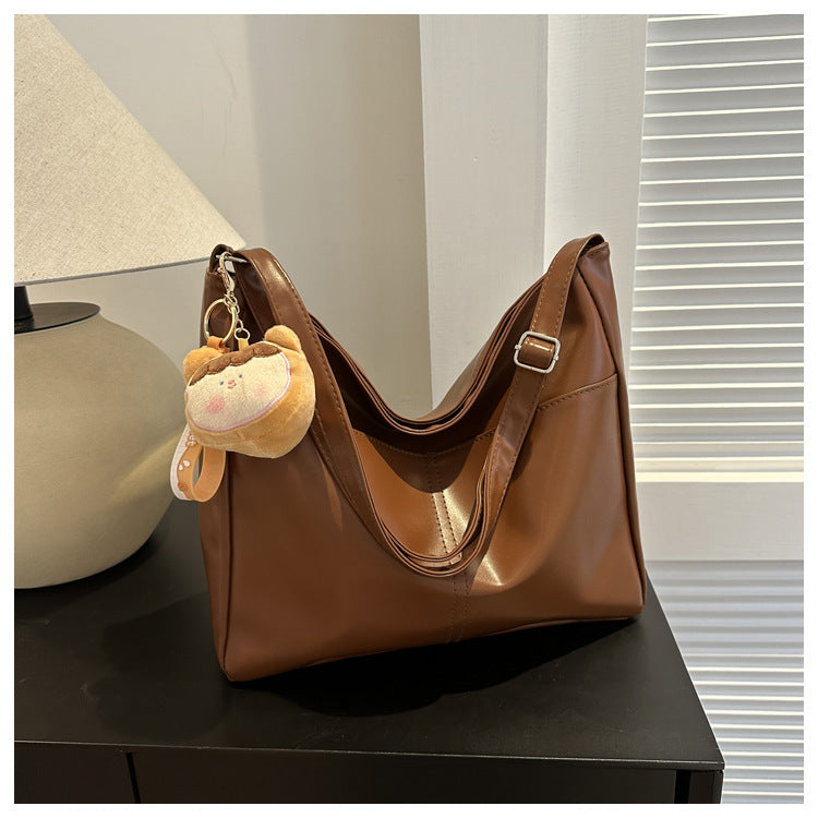 Women Fashionable Simple Solid Color Large Capacity PU Tote Bag