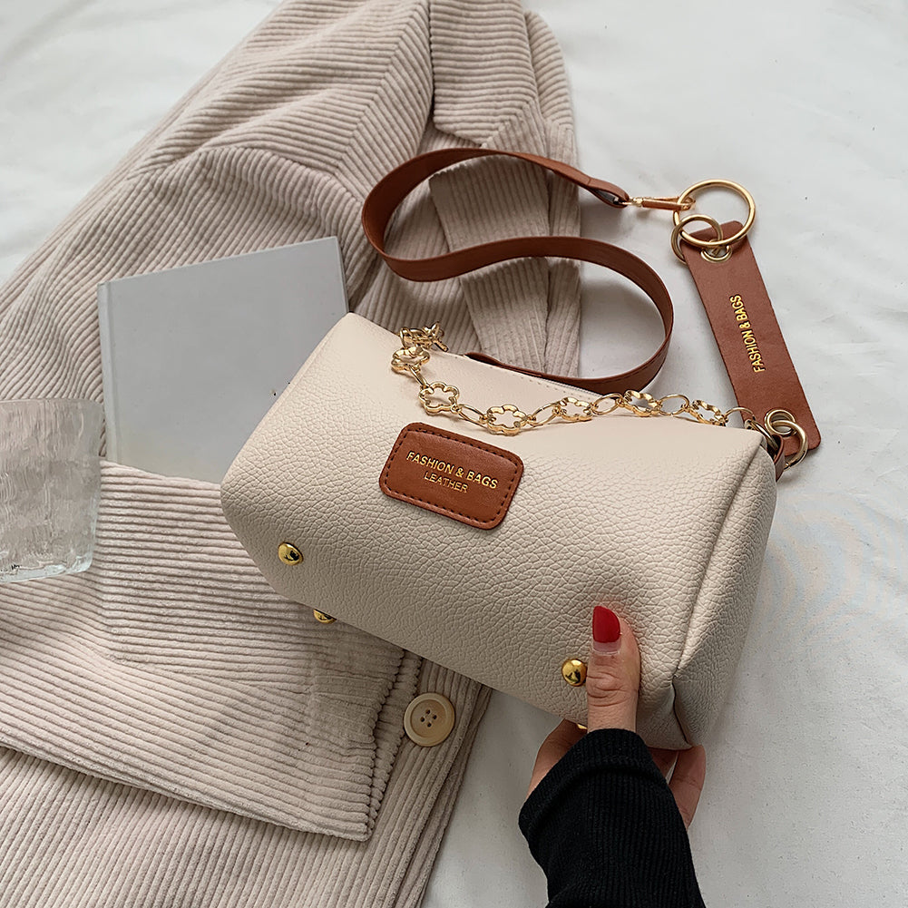 Women Vintage Flower Chain Design Cylindrical PU Shoulder Bag