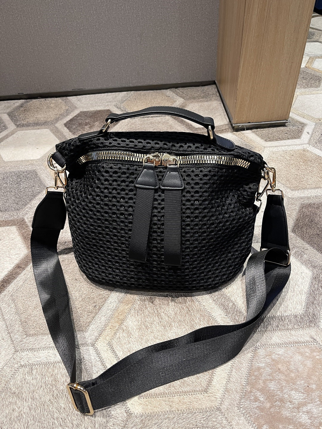 Women Fashion Casual Solid Color Zipper Nylon Clutch Crossbody Bag