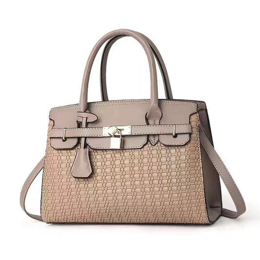 Women Fashion Casual Large Capacity Plaid Lock PU Handbag