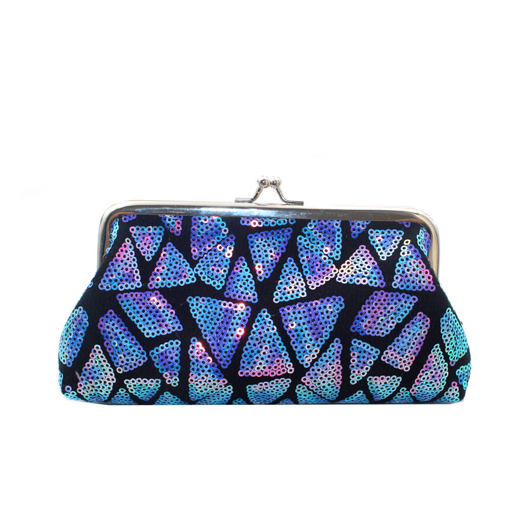 Women Fashion Creative Sequin Geometric Pattern Long Coin Purse