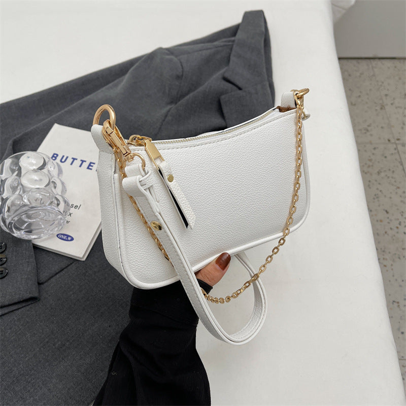 Sac à bandoulière carré à fermeture éclair et motif litchi pour femme