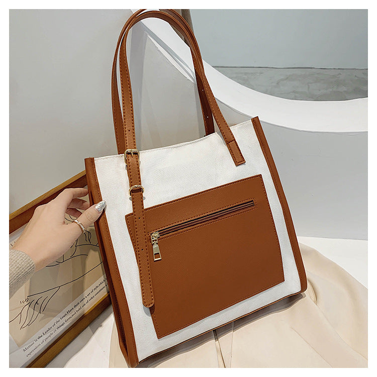 Sac à bandoulière en PU pour femme, décontracté, fermeture éclair, blocage des couleurs, grande capacité