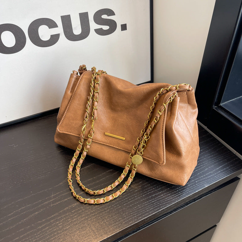 Sac à bandoulière rétro à chaîne pour femme, grande capacité, automne et hiver