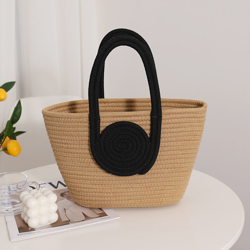 Holiday Beach Simple Large Capacity Cotton Woven Straw Handbag