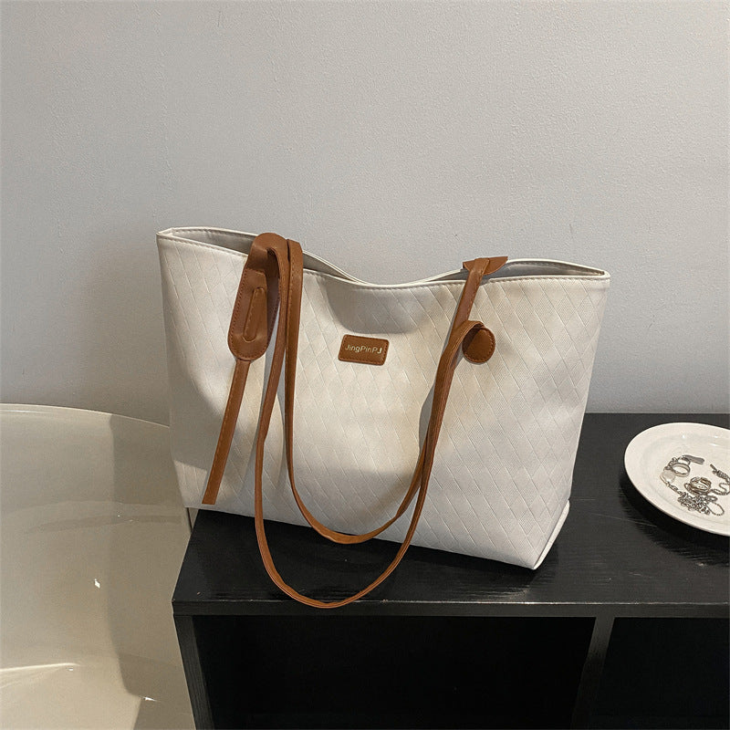 Women Fashionable Simple Solid Color Large Capacity PU Tote Bag