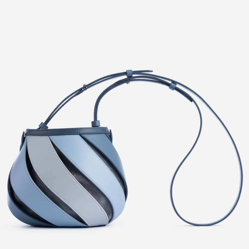 Women Fashion Casual PU Rainbow Stripe Color Blocking Bucket Clutch Bag