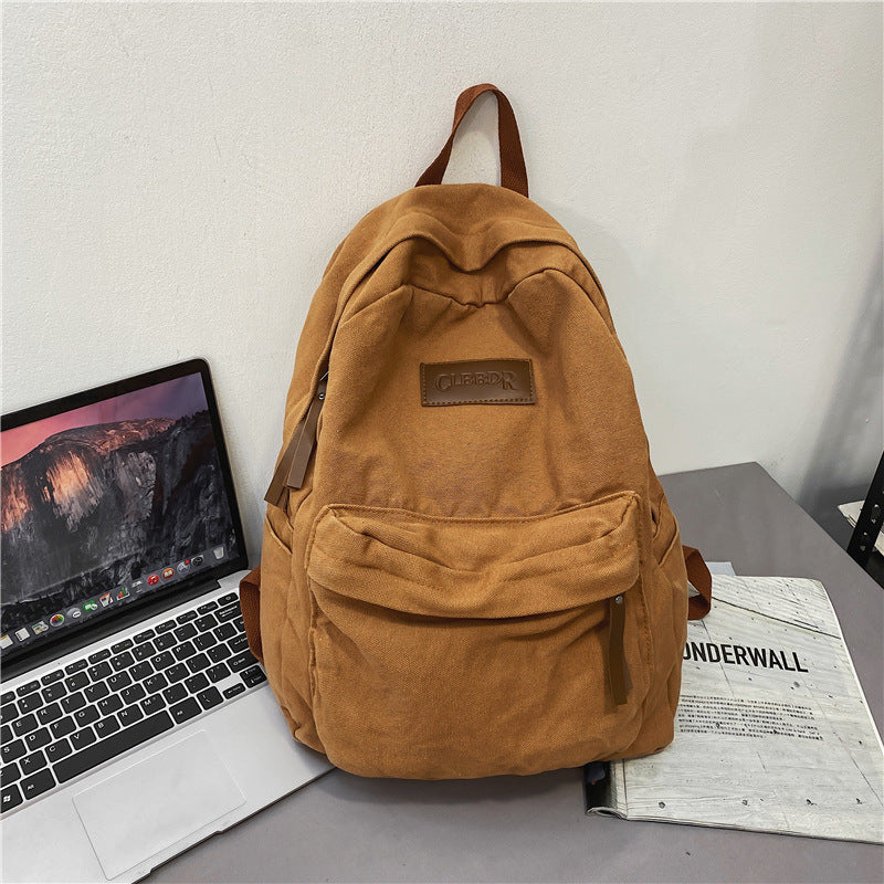 Canvas Neutral Casual Design Solid Color Large Capacity Backpack
