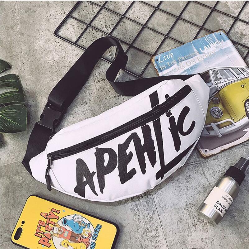 Women Outdoor Sports Zipper Design Letter Pattern Nylon Waist Bag