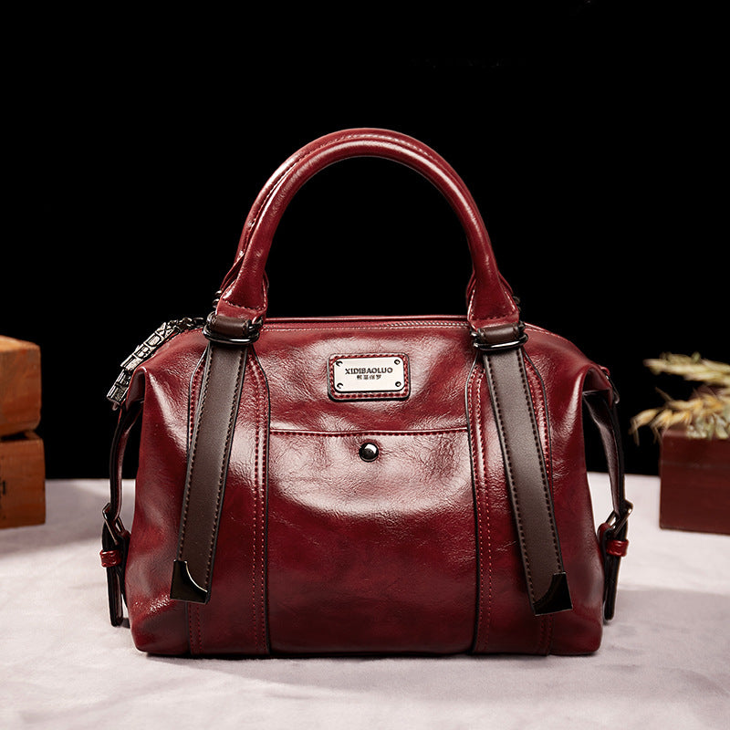 Women Fashion Retro Large Capacity PU Handle Shoulder Bag