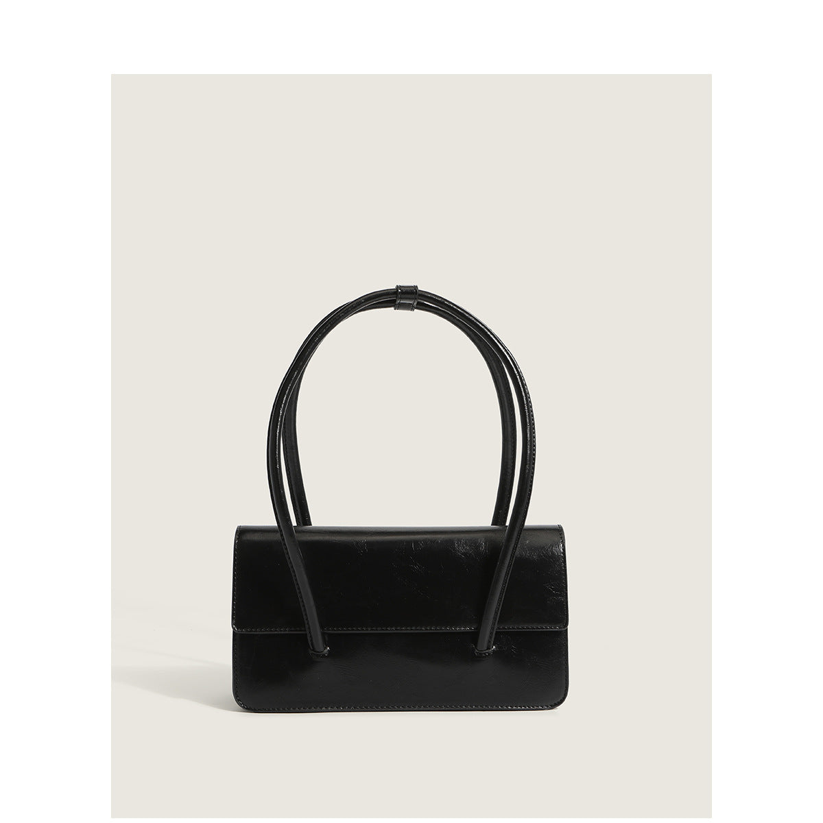 Oil Wax Leather Women Chic Design Solid Color Baguette Shoulder Handle Bag