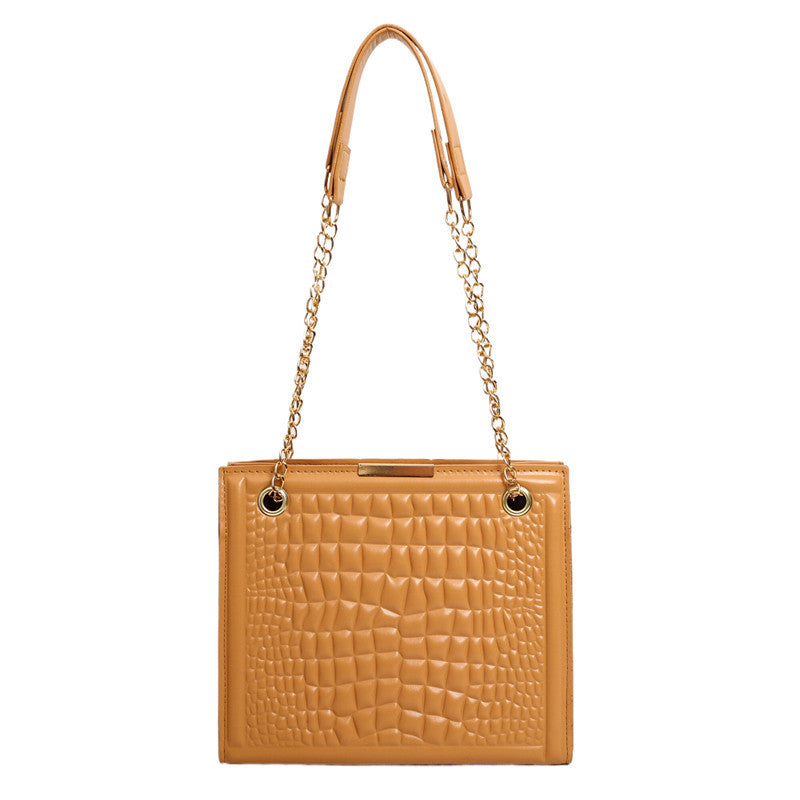 Fashion Solid Color Crocodile Print Large Capacity Shoulder Bag