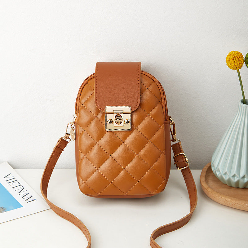 Women Fashion Simple Magnetic Clasp Flap Quilted Zipper Crossbody Bag