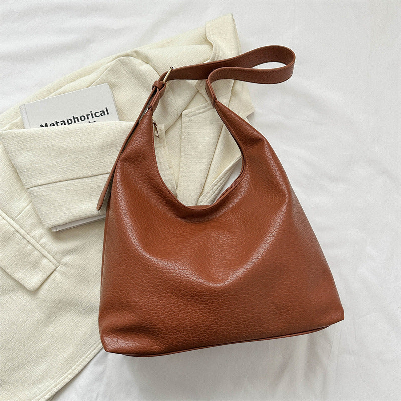 Women Fashion Retro Solid Color Large Capacity PU Tote Bag