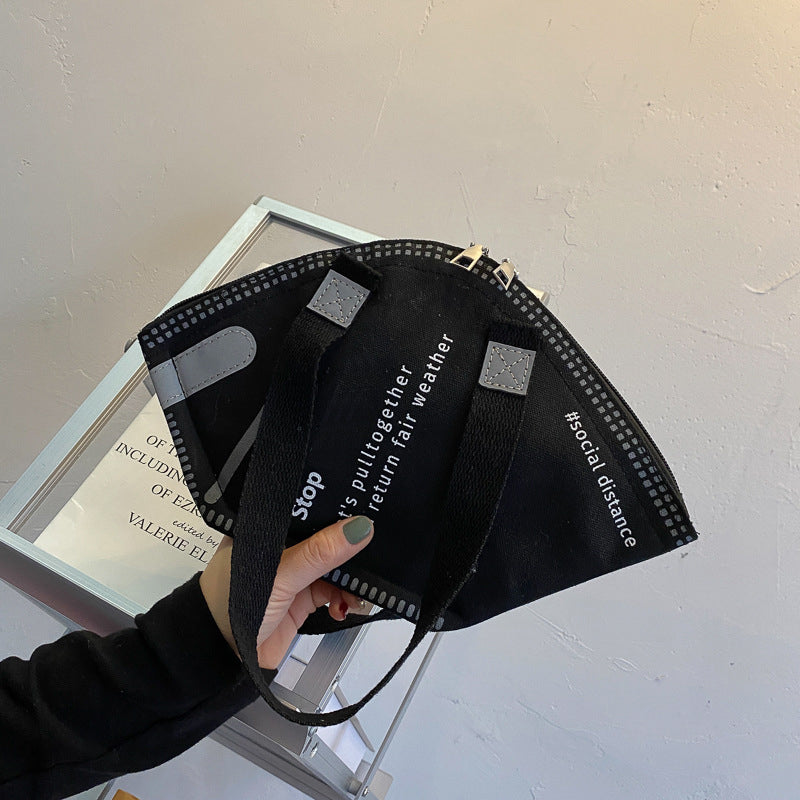 Sac à bandoulière en toile de grande capacité pour femme, motif de lettres, créatif et amusant, en forme de masque