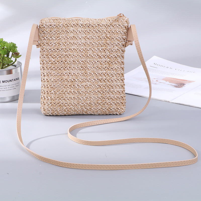 Mini sac à bandoulière tissé pour téléphone portable, couleur unie, tendance, pour femme