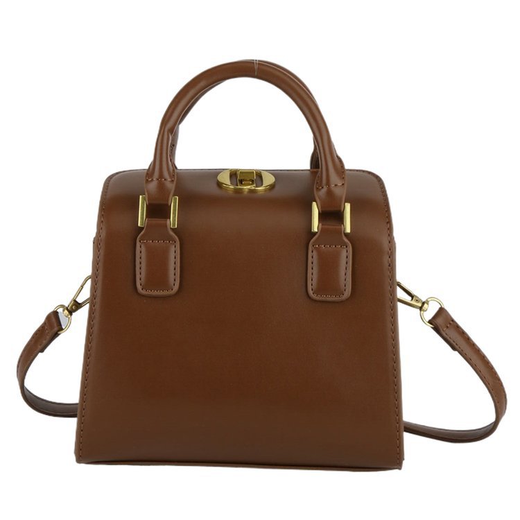 Women Fashion Solid Color Square PU Handle Shoulder Bag